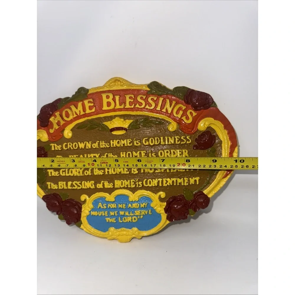 Vintage70's Home Blessings Wall Ceramic Plaque Joshua 24:15 Vibrant Painted